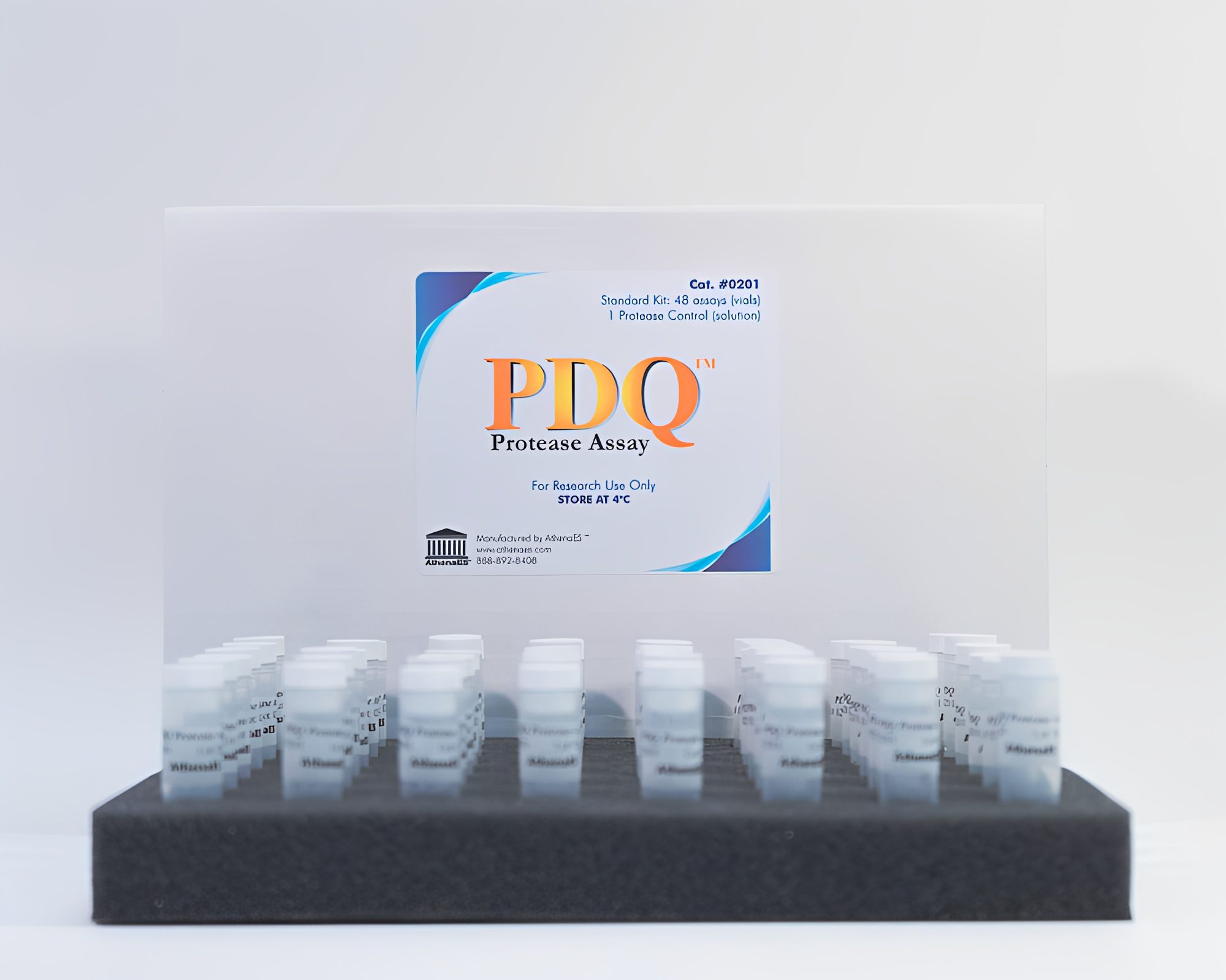 Protease assay kit with multiple vials.