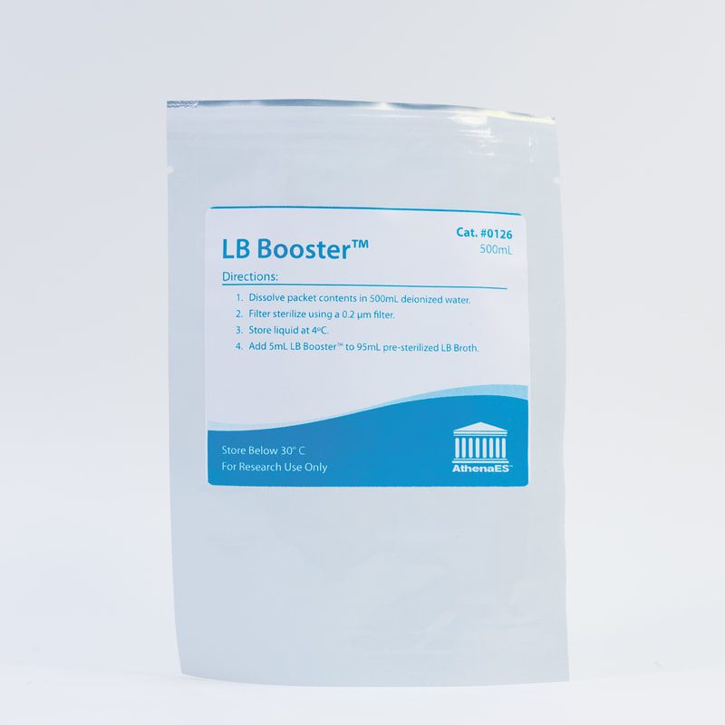 White packet labeled "LB Booster" with instructions.