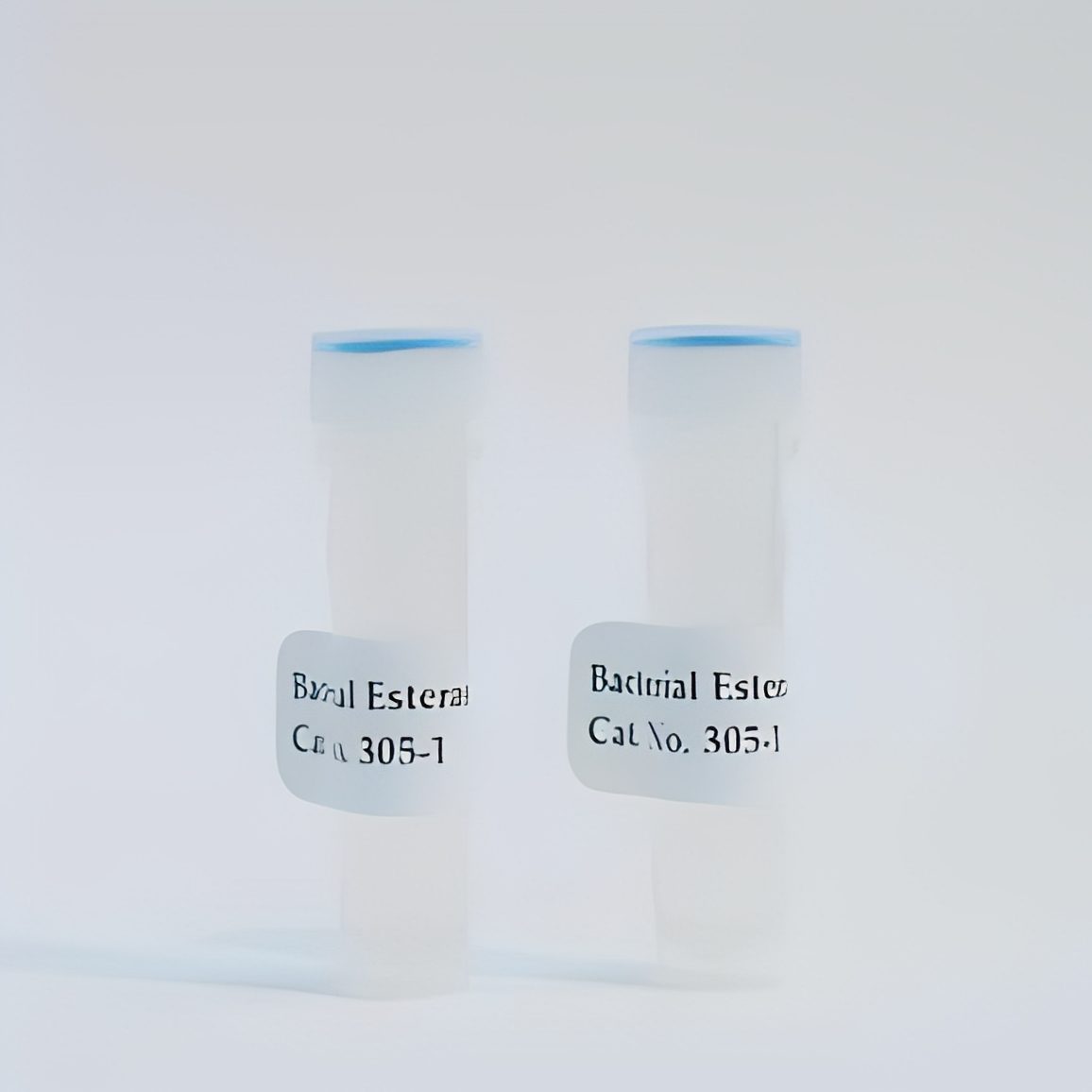 Two labeled laboratory vials on white background.