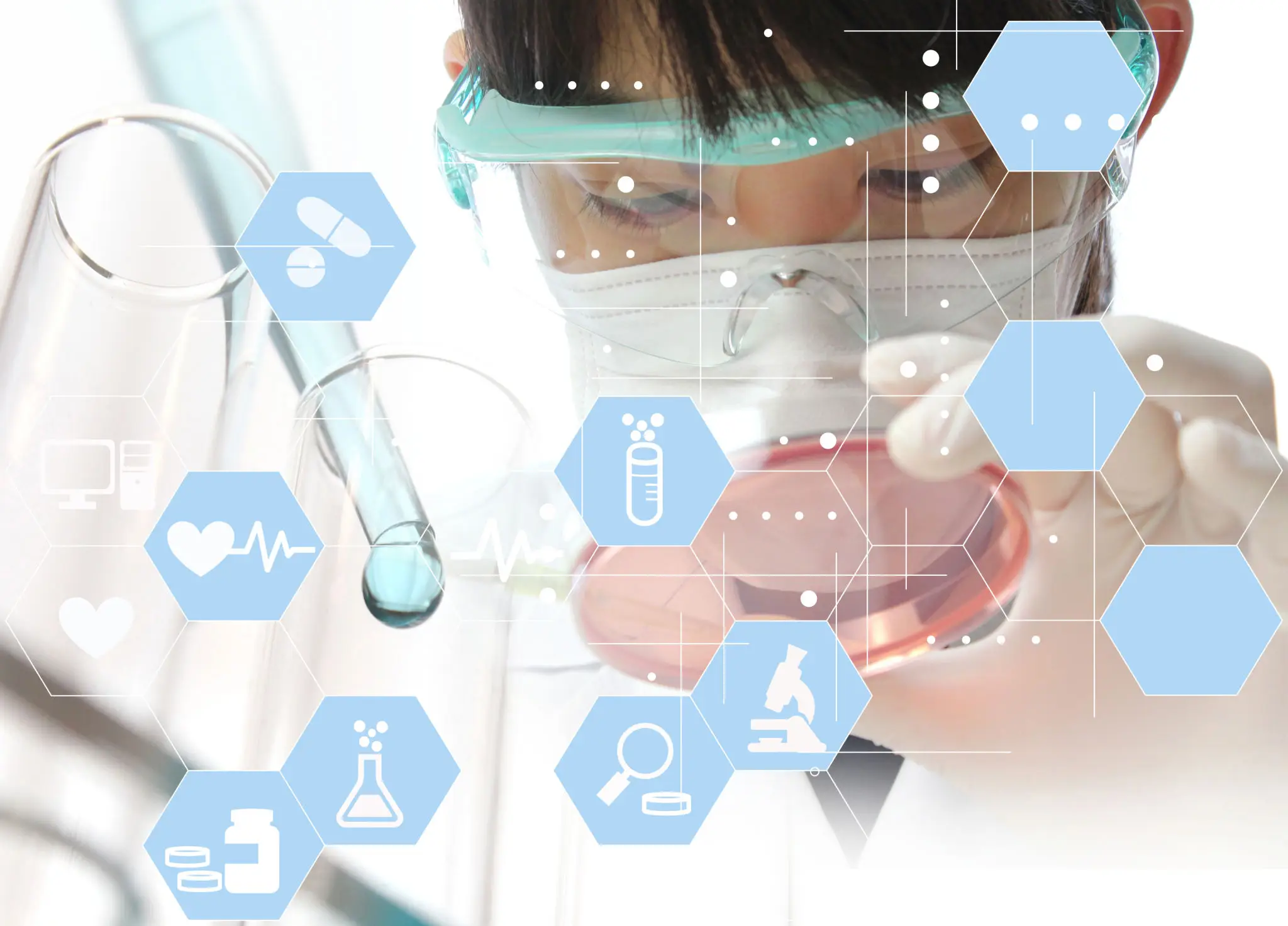 Scientist working with laboratory equipment and holograms.