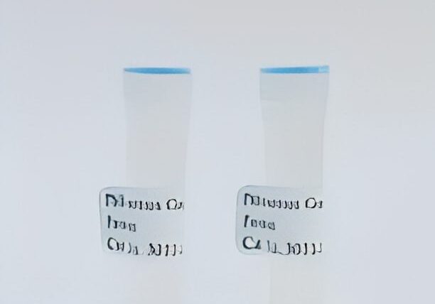 Two white tubes with blue caps.